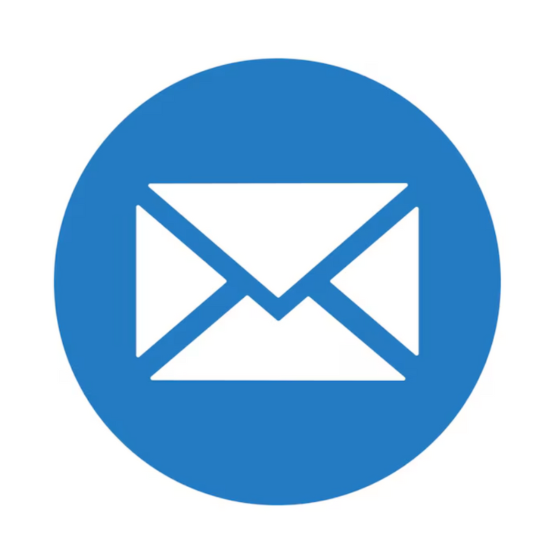 A blue circular icon with a white envelope symbol in the center, shown on a plain white background.