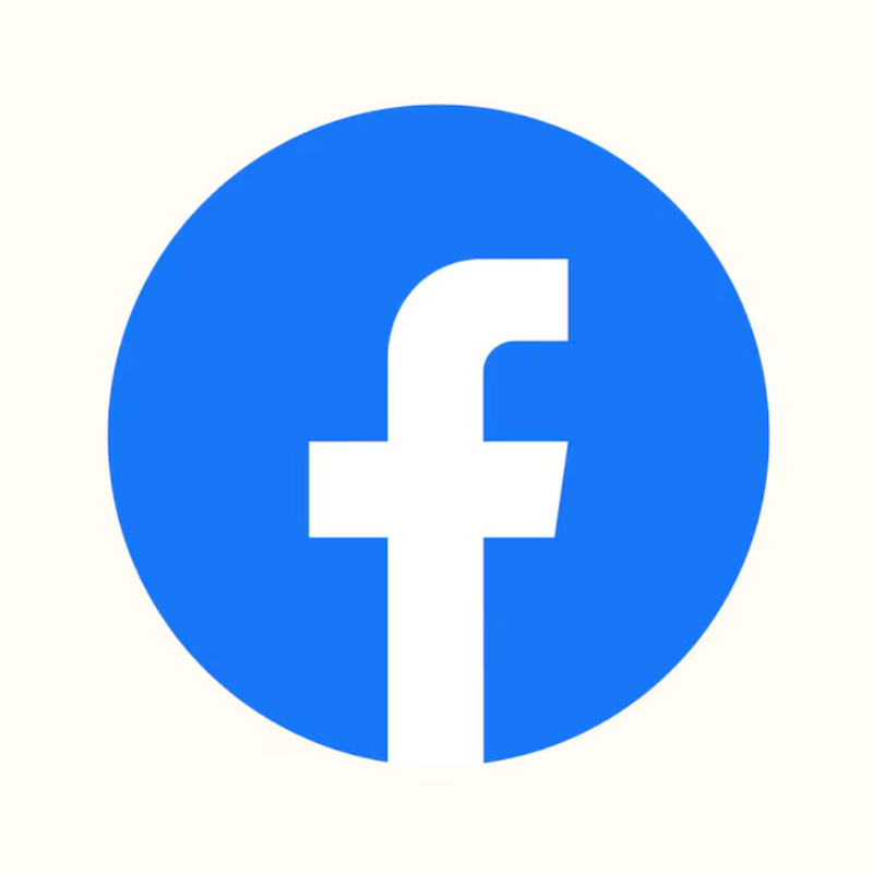 The classic Facebook logo icon, featuring a white lowercase 'f' inside a blue circle, centered on a light cream background.
